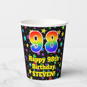 Gobelets En Papier 98e anniversaire : Fun Stars Motif et Rainbow 98