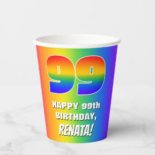 Gobelets En Papier 99e anniversaire : coloré, amusant Motif arc-en-ci