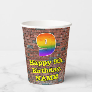 Gobelets En Papier 9e anniversaire : Arc-en-ciel inspiré par les graf