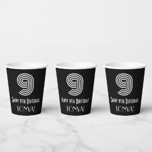 Gobelets En Papier 9e anniversaire — Art Déco Inspiré Look "9" + Nom