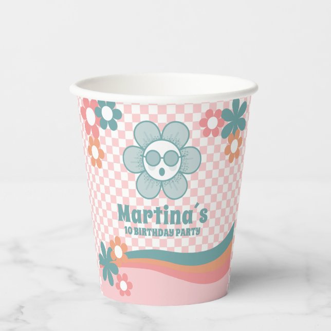 Gobelets En Papier à damiers Daisy Anniversaire Coupes de papier (Recto)