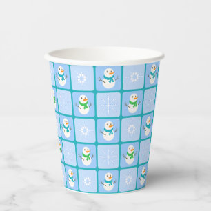 Gobelets En Papier À damiers hiver bonhomme de neige motif et flocons