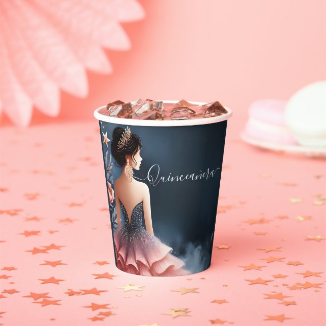 Gobelets En Papier À Glam Ball Gown Spark Dark Navy Blue Quinceanera (Insitu)