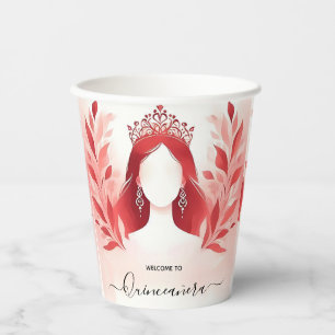 Gobelets En Papier À la Couronne Rose Chaud Tiara Noir Dentelle Rouge