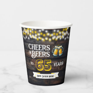 Gobelets En Papier À la santé et bières pour 65 ans d'anniversaire ru