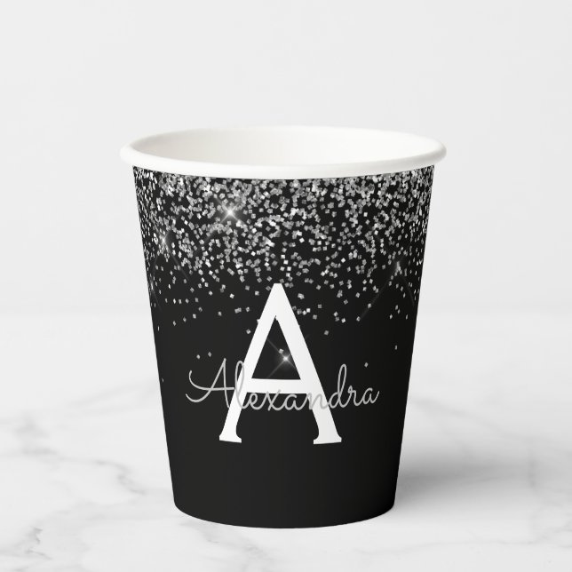 Gobelets en papier à monogramme avec paillettes ar (Recto)