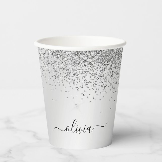 Gobelets en papier à monogramme avec paillettes et (Recto)
