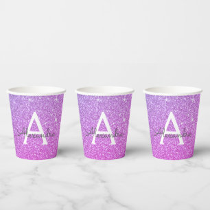 Gobelets en papier à monogramme avec paillettes vi