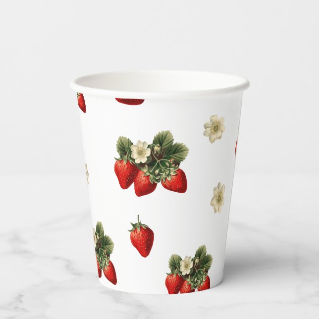 Gobelets en papier à motif de fraises avec fleurs  (Verso)