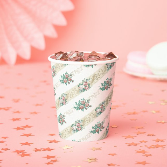 Gobelets en papier à motif rose vintage (Insitu)