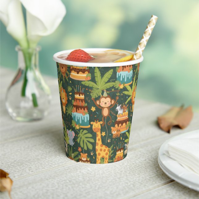 Gobelets en papier à thème jungle pour anniversair (Insitu)