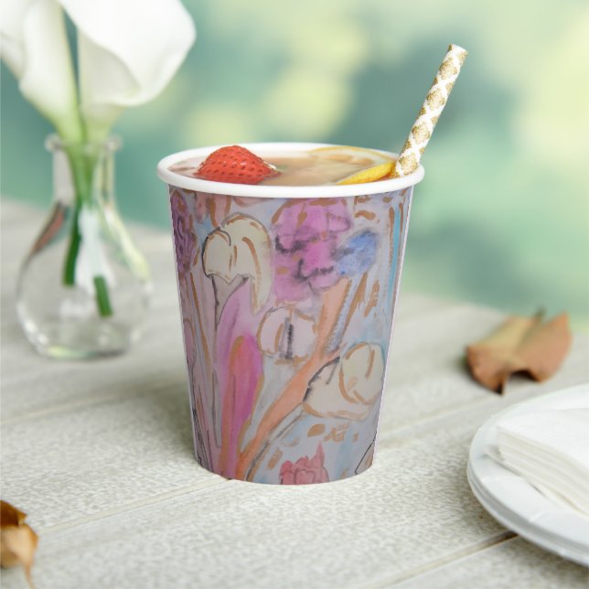 Gobelets En Papier Abstrait Pastel Floral (Insitu)