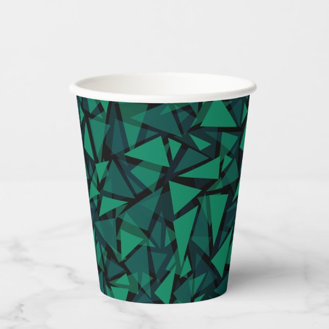 Gobelets En Papier Abstrait vert émeraude polygonale motif jeter pil (Recto)