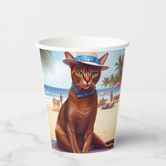 Gobelets En Papier Abyssinian cat on Beach, cadeau d'été pour amoureu (Recto)
