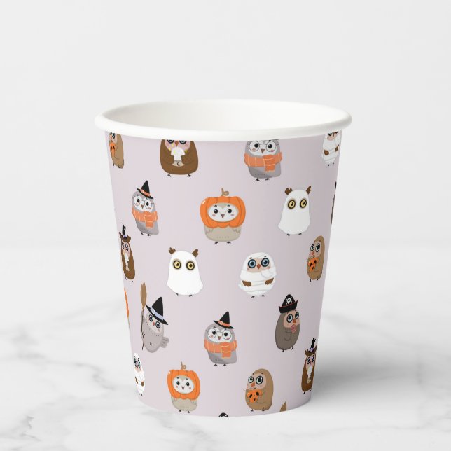 Gobelets En Papier Adorable Chouette d'Halloween Motif (Recto)