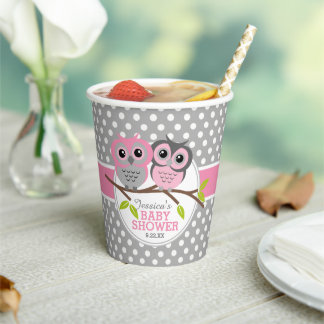Gobelets En Papier Adorable Chouette rose Baby shower personnalisé