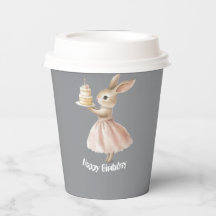 Adorable Grey & Pink Bunny Birthday Cup