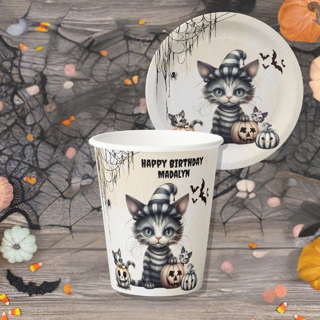Gobelets En Papier Adorable Halloween Éffrayant Kitten (Créateur téléchargé)