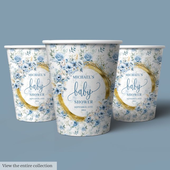 Gobelets En Papier Adorable Pastel Blue Gold Coupes personnalisées en (Adorable Pastel Blue Gold Personalized Paper Cups

)