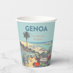 Gobelets En Papier Affiche de voyage vintage Gênes Riviera italienne 