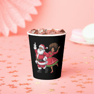 Gobelets En Papier African Père Noël Mme Claus Dansant Noël américain