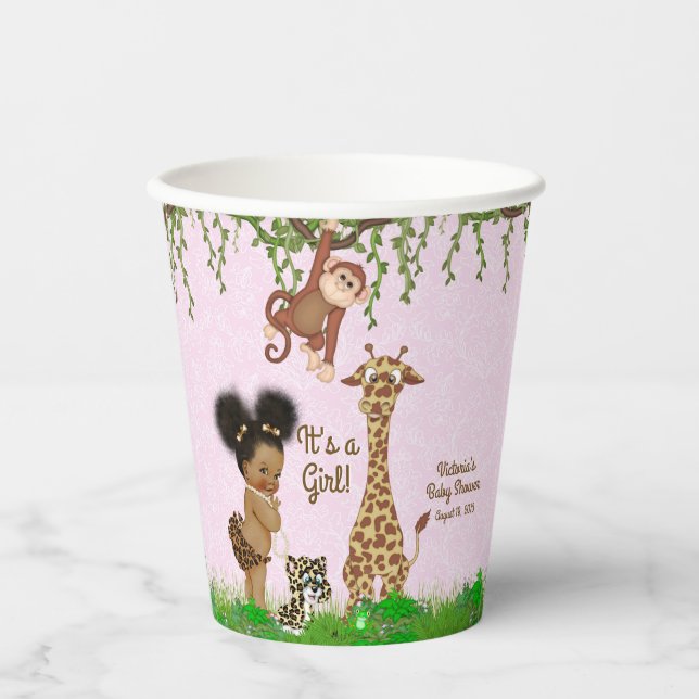 Gobelets En Papier Afro Girl Safari Baby shower tasses de papier (Recto)