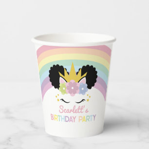 Gobelets En Papier Afro Puff Unicorn Rainbows fête d'anniversaire