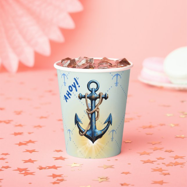 Gobelets En Papier Ahoy bleu moderne ! Ancre Baby shower nautique (Insitu)
