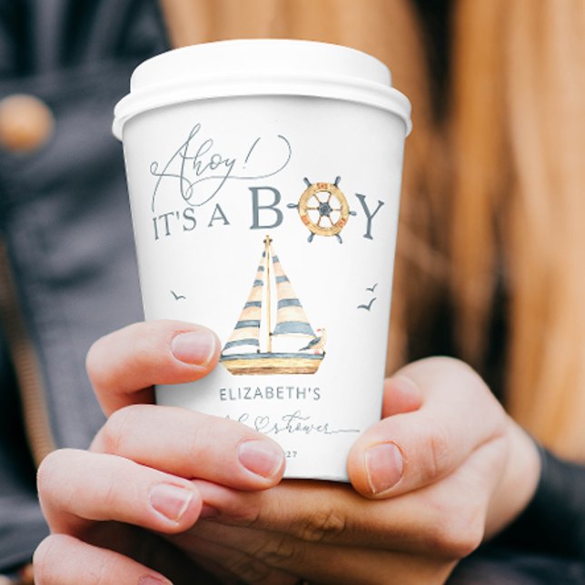 Gobelets En Papier Ahoy C'est un Baby shower de voilier nautique (Créateur téléchargé)
