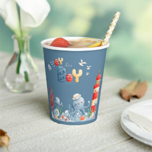 Gobelets En Papier Ahoy C'est un Baby shower nautique bleu garçon