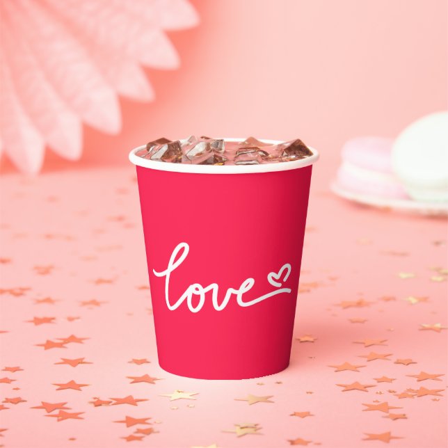 Gobelets En Papier Aimer texte blanc sur rose (Insitu)
