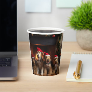 Gobelets En Papier Airedale au coin du feu Noël 