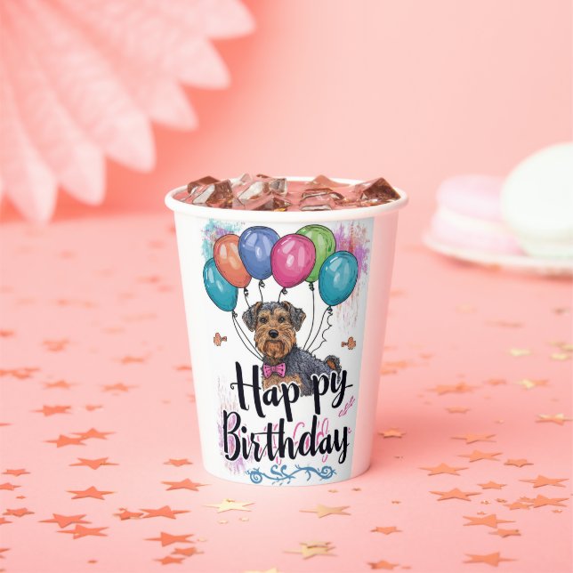 Gobelets En Papier Airedale avec Ballons Anniversaire (Insitu)