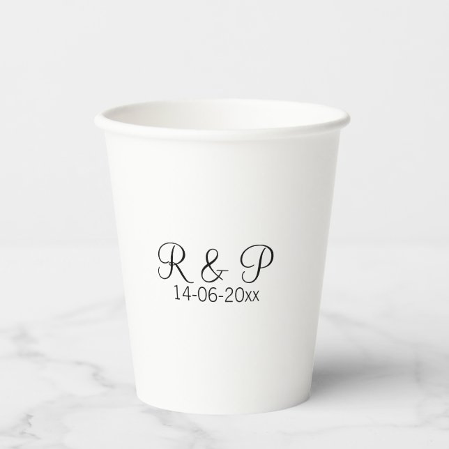 Gobelets En Papier Ajouter monogramme nom couple ajouter date année m (Recto)