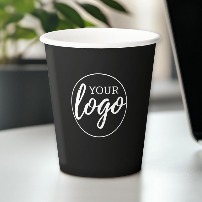 Gobelets En Papier Ajouter votre logo - arrière - plan noir de concep (Custom Paper Cup with Business Branding and Logo)