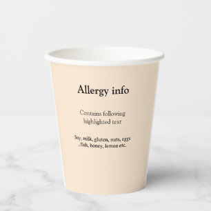 Gobelets En Papier Alerte d'allergie alimentaire ajouter le nom du te