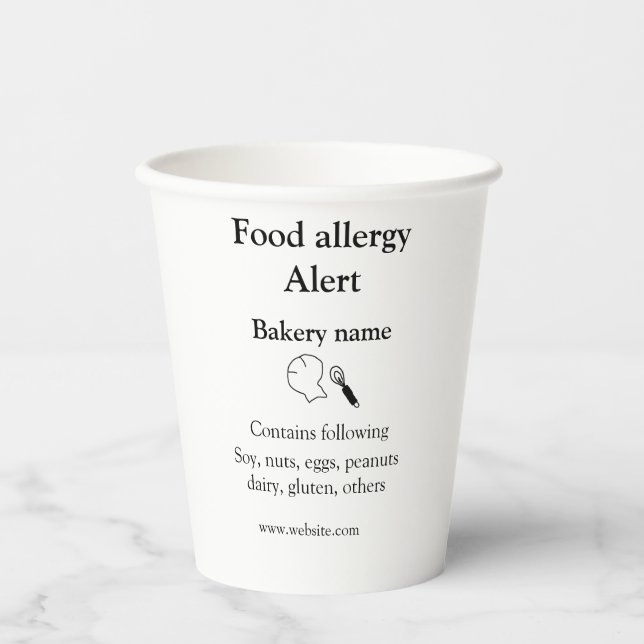 Gobelets En Papier Alerte d'allergie alimentaire ajouter le nom texte (Recto)