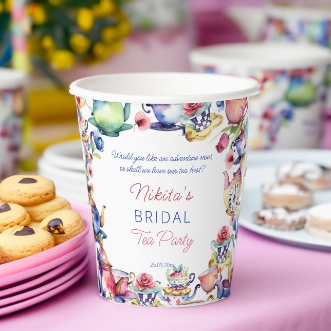 Gobelets En Papier Alice au pays des merveilles (Alice in wonderland bridal shower tea party personalized paper cups pastel watercolor whimsical tea)