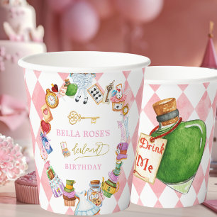 Gobelets En Papier Alice au Pays des Merveilles 1er anniversaire Rose