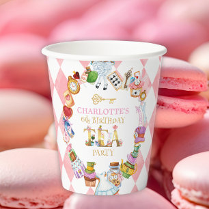 Gobelets En Papier Alice au pays des merveilles rose 6e anniversaire