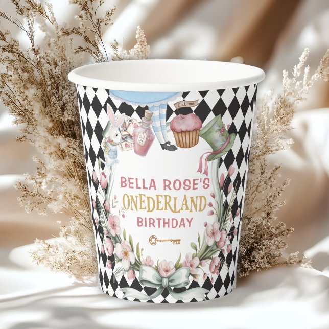 Gobelets En Papier Alice in Wonderland Flower Frame  1st birthday (Créateur téléchargé)