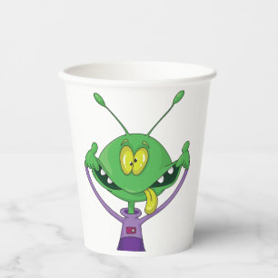 Gobelets En Papier Alien vert drôle faisant une grimace ridicule