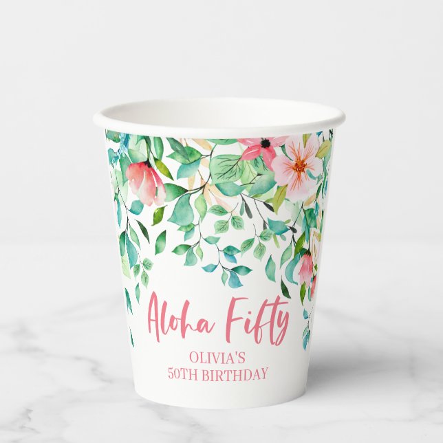 Gobelets En Papier Aloha Cinquante Coupes de papier tropicales Luau 5 (Recto)