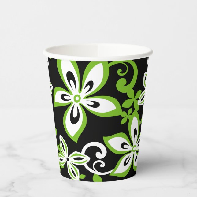 GOBELETS EN PAPIER ALOHA HAWAII (NOIR/LIME) (Gauche)