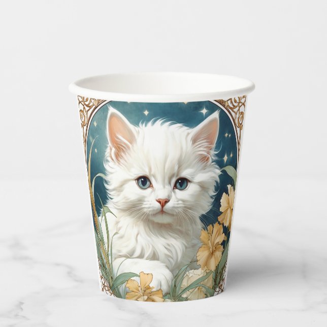 Gobelets En Papier Alphonse Mucha Art Nouveau Kitten (Recto)
