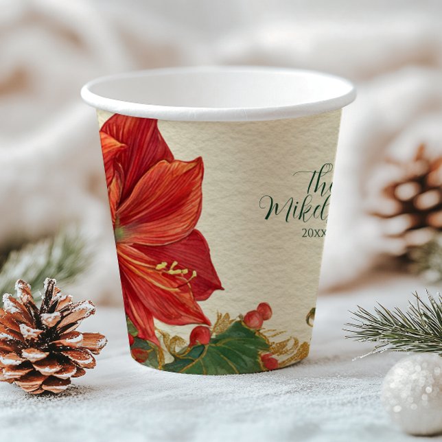 Gobelets En Papier Amaryllis Rouge Rustique Noël (Créateur téléchargé)