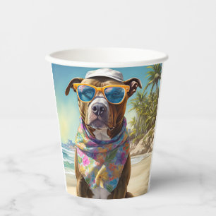 Gobelets En Papier American Staffordshire sur la plage, cadeau d'été
