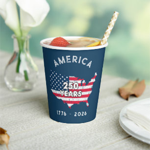Gobelets En Papier Amérique 250 Ans 1776–2026 Drapeau Carte USA Patri