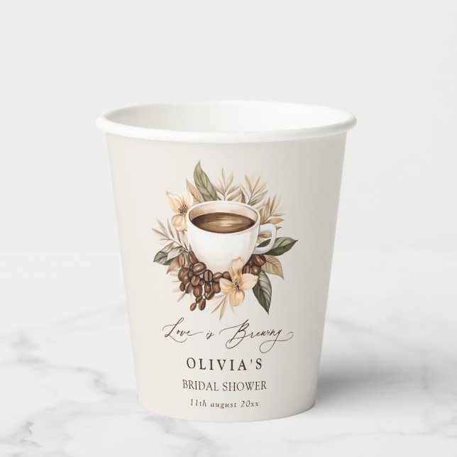 Gobelets En Papier Amour de Café Floral se Prépare Fête de Mariage (Recto)