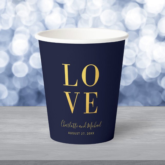 Gobelets En Papier Amour Faux Or Bleu Foncé (Créateur téléchargé)